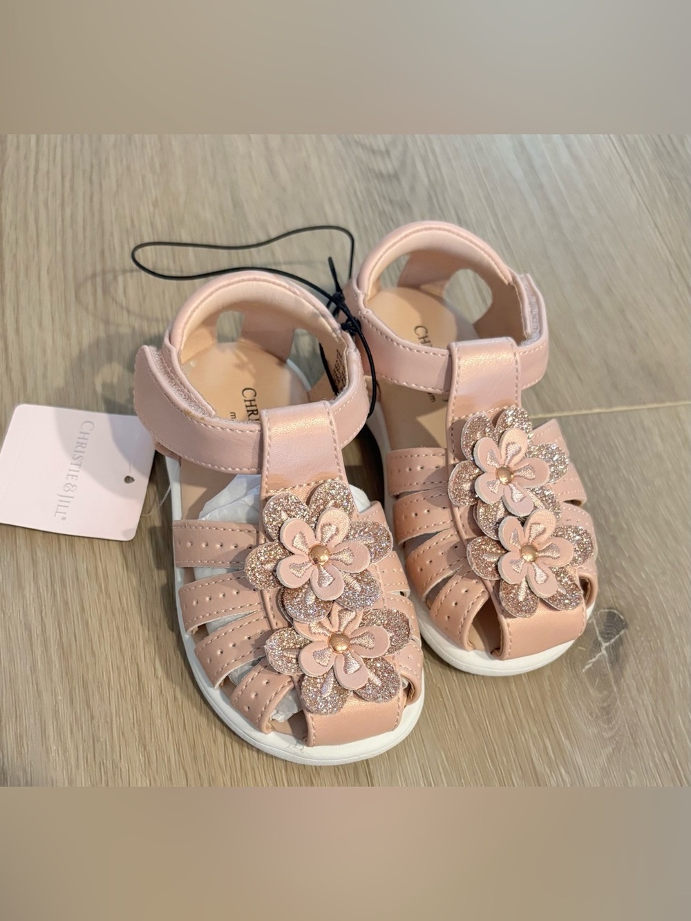 Kids' Pink Floral Glitter Sandals Formal Sandal Sparkle MSRP $40